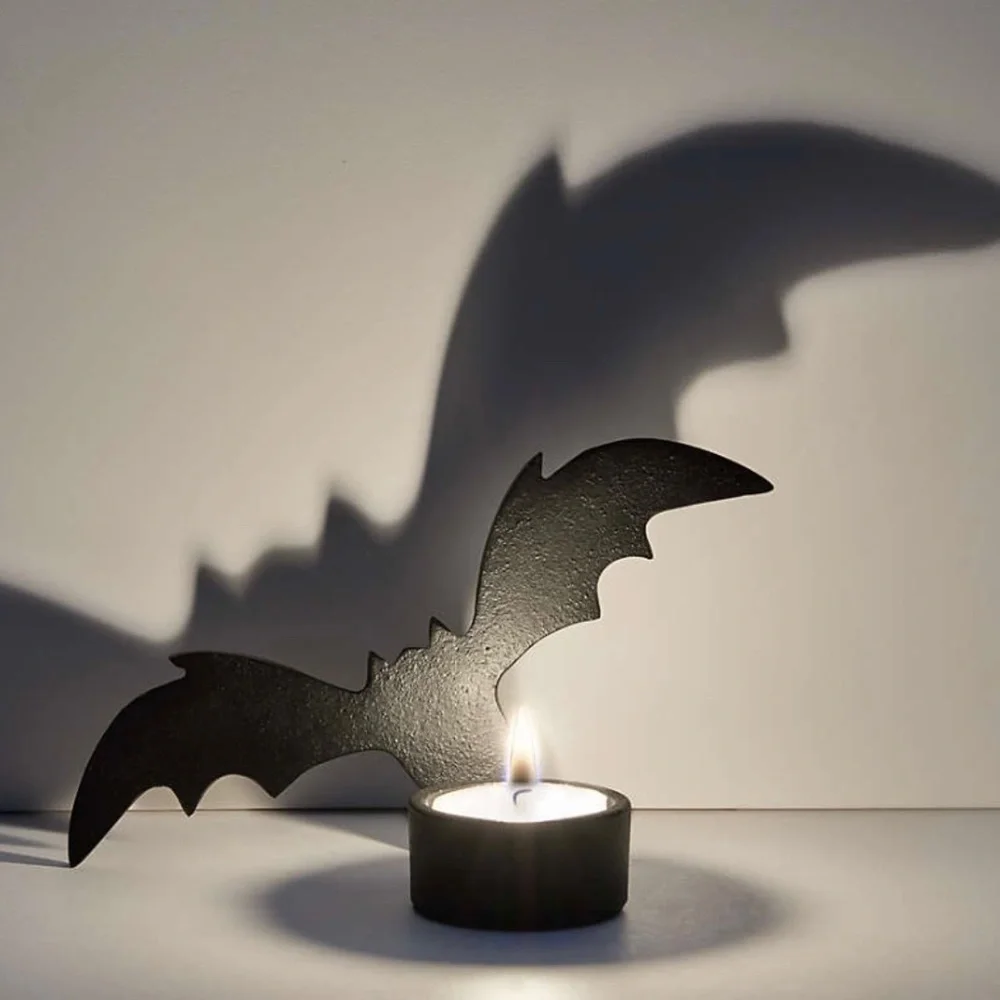 Crate & Barrel Dracula Bat Tea Light Candle Holder Black Cast Iron Handcrafted